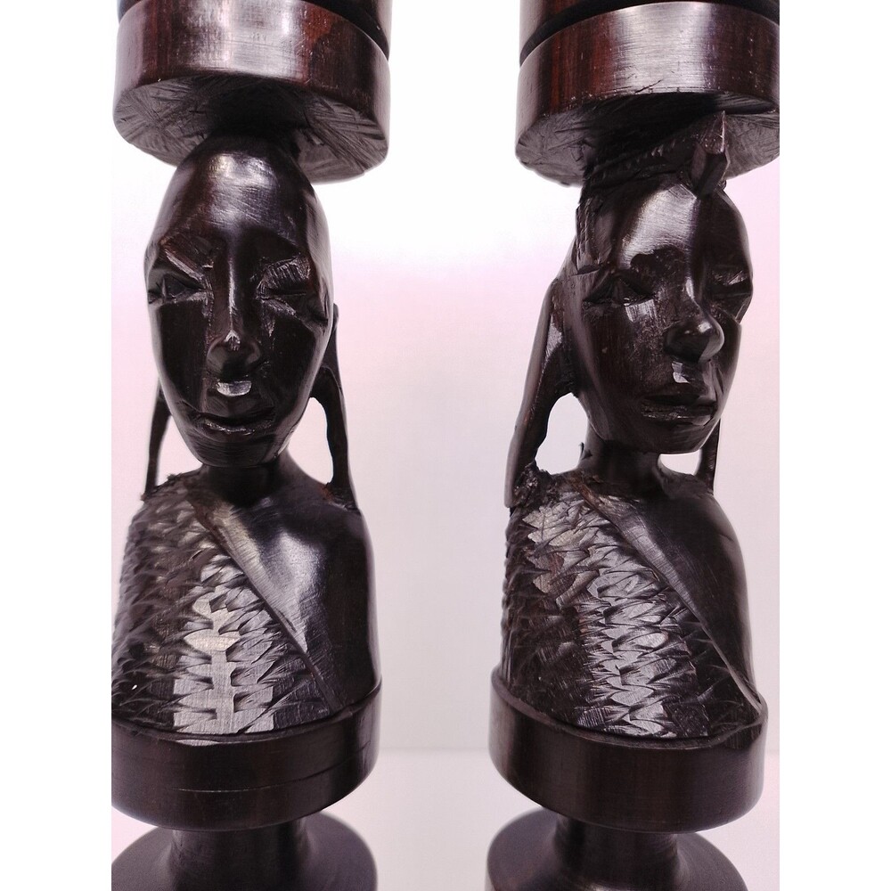 Vintage Mid-Century African Hand-Carved Ebony Wood Candlesticks - Picture 8 of 16